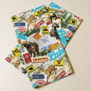 Mountain Adventures Tea Towels (Set of 2) Made in the USA Wildlife Outdoor Theme Cabin RV Print