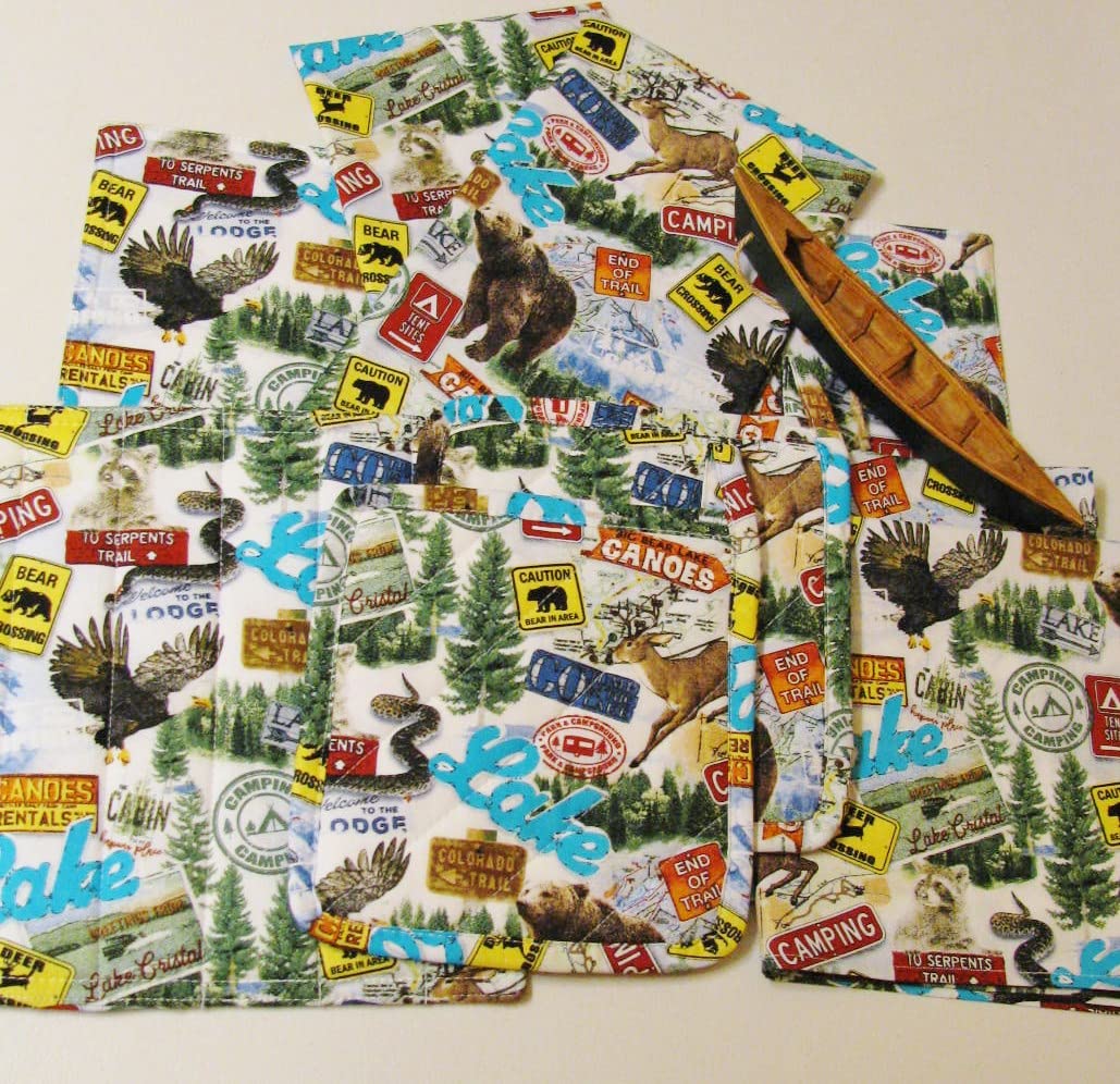 Mountain Adventures Tea Towels (Set of 2) Made in the USA Wildlife Outdoor Theme Cabin RV Print