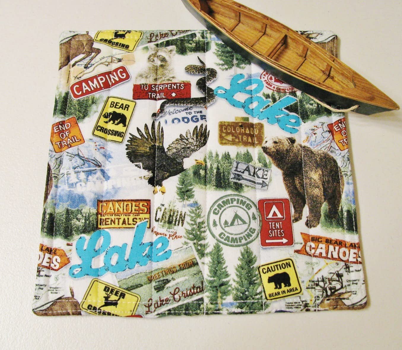 Mountain Adventures Tea Towels (Set of 2) Made in the USA Wildlife Outdoor Theme Cabin RV Print