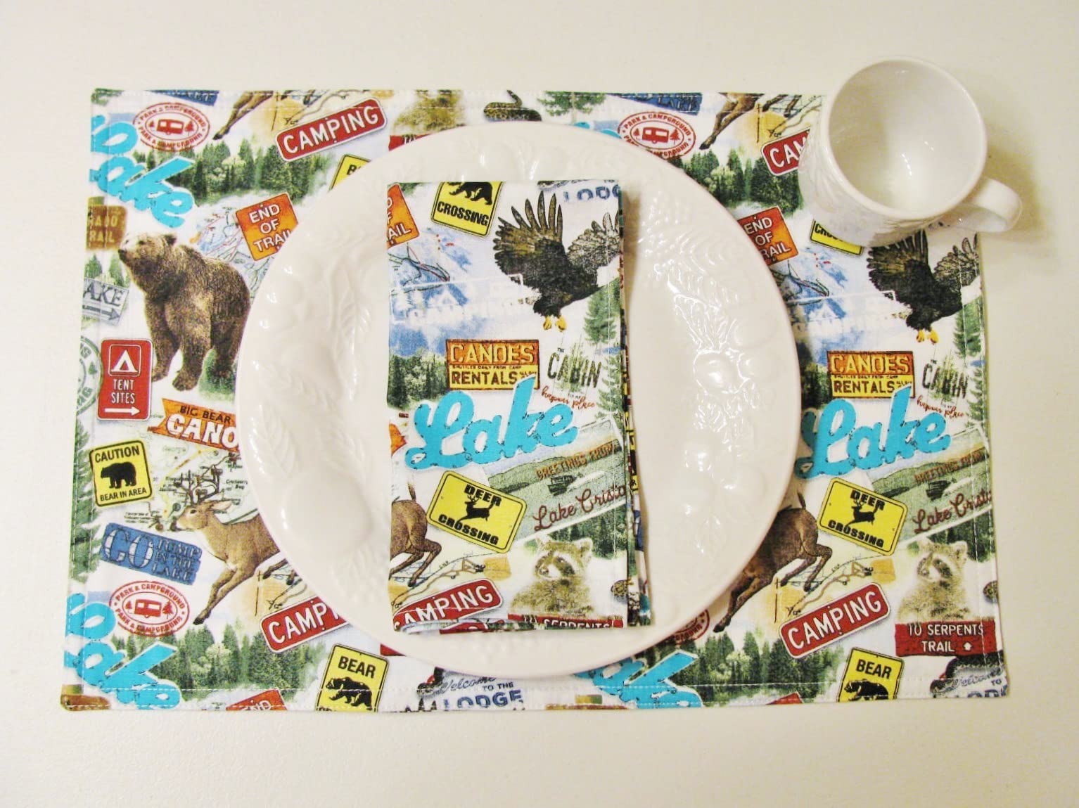 Mountain Adventures Tea Towels (Set of 2) Made in the USA Wildlife Outdoor Theme Cabin RV Print