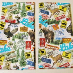 Mountain Adventures Tea Towels (Set of 2) Made in the USA Wildlife Outdoor Theme Cabin RV Print