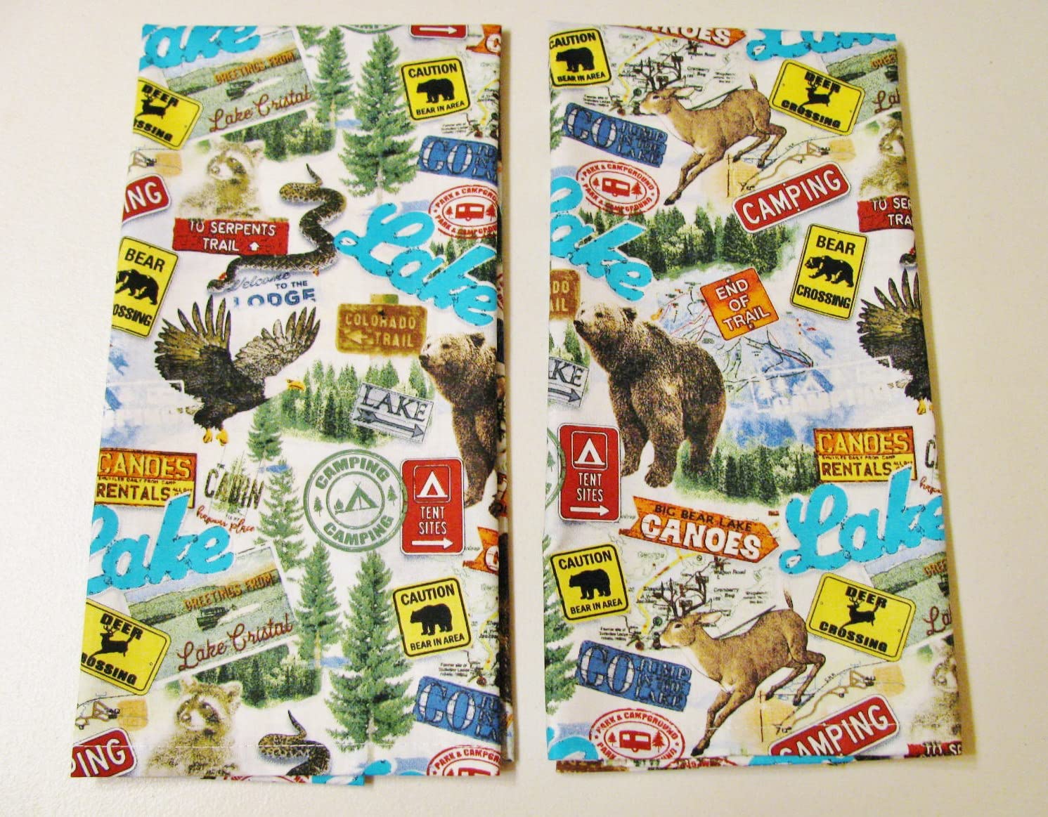 Mountain Adventures Tea Towels (Set of 2) Made in the USA Wildlife Outdoor Theme Cabin RV Print