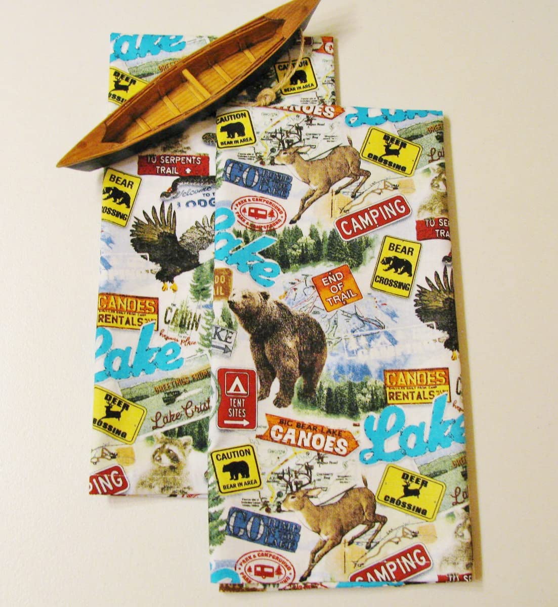 Mountain Adventures Tea Towels (Set of 2) Made in the USA Wildlife Outdoor Theme Cabin RV Print