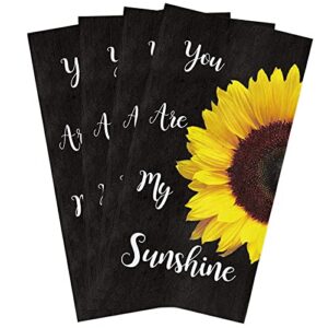 SIGOUYI Kitchen Towels Wash Cloths 4-Pack, Kitchen Decor Dish Towels, Super Soft Absorbent Hand Towels, Cleaning Rags for Tea Set Dish Set, You are My Sunshine Sunflowers on Black