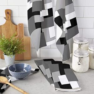 Amaze-Home Kitchen Dish Towels Set of 2, Abstract Geometric Color Block Soft Lightweight Absorbent Hand Towel Tea Towel White Grey Black Microfiber Kitchen Towels for Kitchen Bathroom,18x28inch