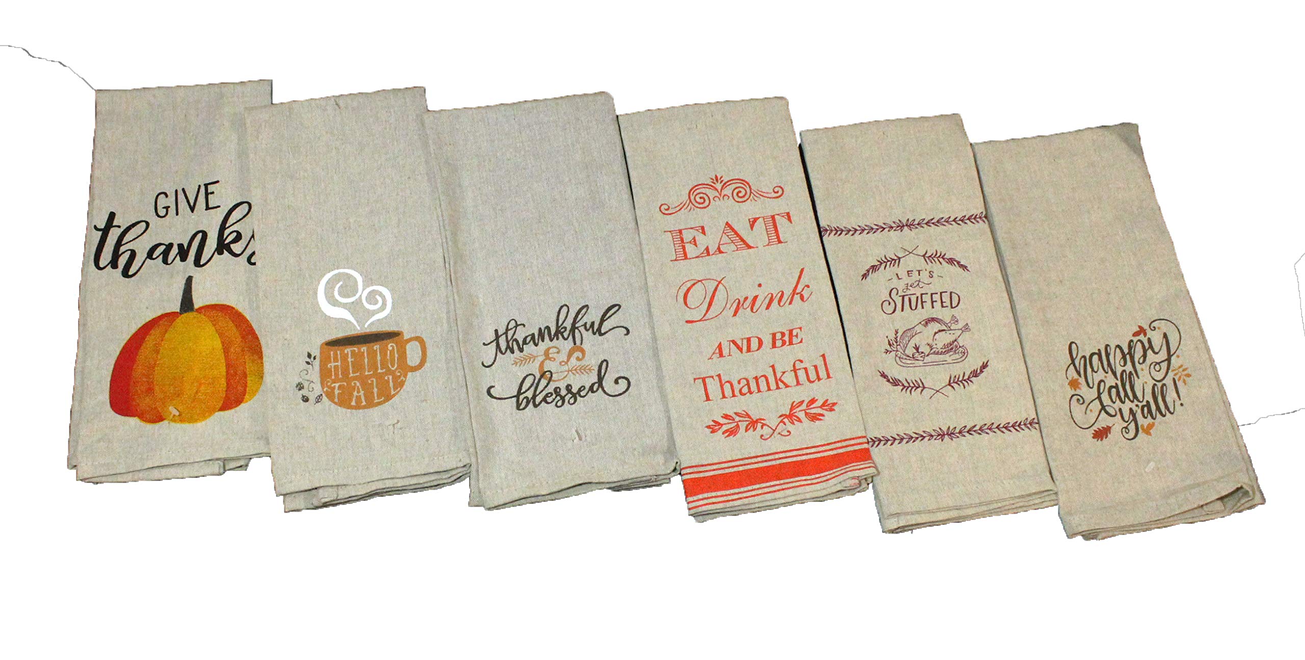 Twisted Anchor Trading Company Set of 6 Dark Linen Thanksgiving Kitchen Towels Gift Set - Fall Kitchen Towel Set - Comes in Organza Gift Bag