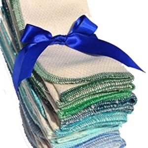 2 Ply 11x12 Inches Natural Unbleached Birdseye Paperless Towel Set of 10 Assorted Blues and Greens