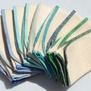 2 Ply 11x12 Inches Natural Unbleached Birdseye Paperless Towel Set of 10 Assorted Blues and Greens