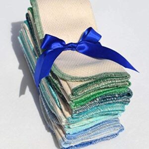 2 Ply 11x12 Inches Natural Unbleached Birdseye Paperless Towel Set of 10 Assorted Blues and Greens