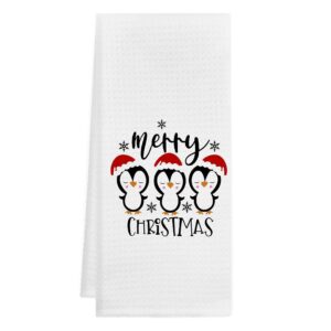 gichugi penguin christmas kitchen towels 16x24, christmas hand towels, christmas dish towels, christmas kitchen bathroom decor, penguin christmas kitchen decorations