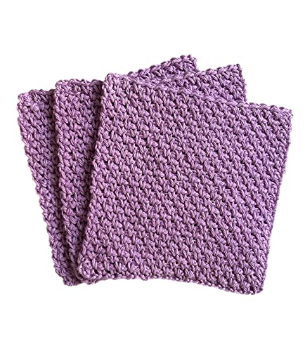 Orchid Purple Hand Crochet Dishcloths, Approx 7 inches square, Set of 3