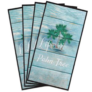 Summer Tropical Palm Tree Ball Teal Plank Kitchen Towels Dish Cloth Towel Absorbent Hand Towel Cleaning Cloth,Life Quote Farm Retro Wood Board Dishcloth Quick Drying for Dishes Counter 4 Pack