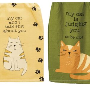 2 Piece Kitchen Dish Towel Bundle for Cat Owner, My Cat Is Judging You and My Cat And I Talk About You