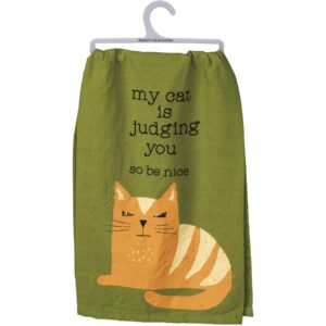 2 Piece Kitchen Dish Towel Bundle for Cat Owner, My Cat Is Judging You and My Cat And I Talk About You