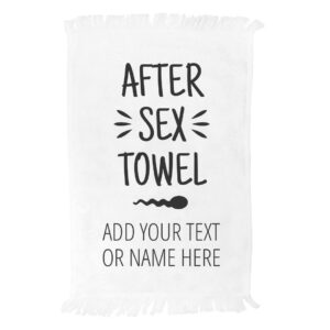 funnyshirts.org personalized after sex towel with custom text: fringed spirit towel white