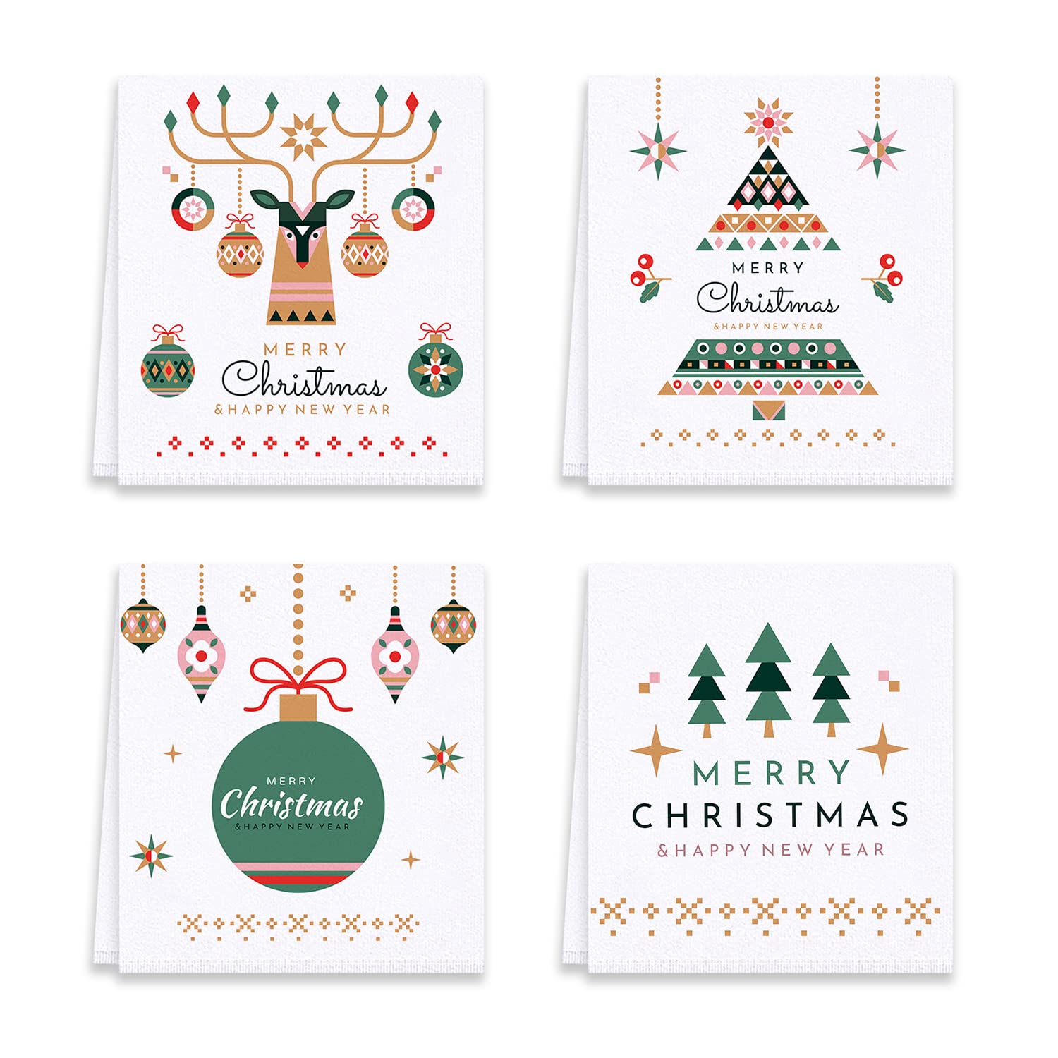 ARTHMOM Christmas Kitchen Dish Towels Set of 4, Merry Christmas Holiday White Hand Towels Funny Decorative Dishcloths Tea Towels Housewarming Gifts for New Home Bathroom Decorations