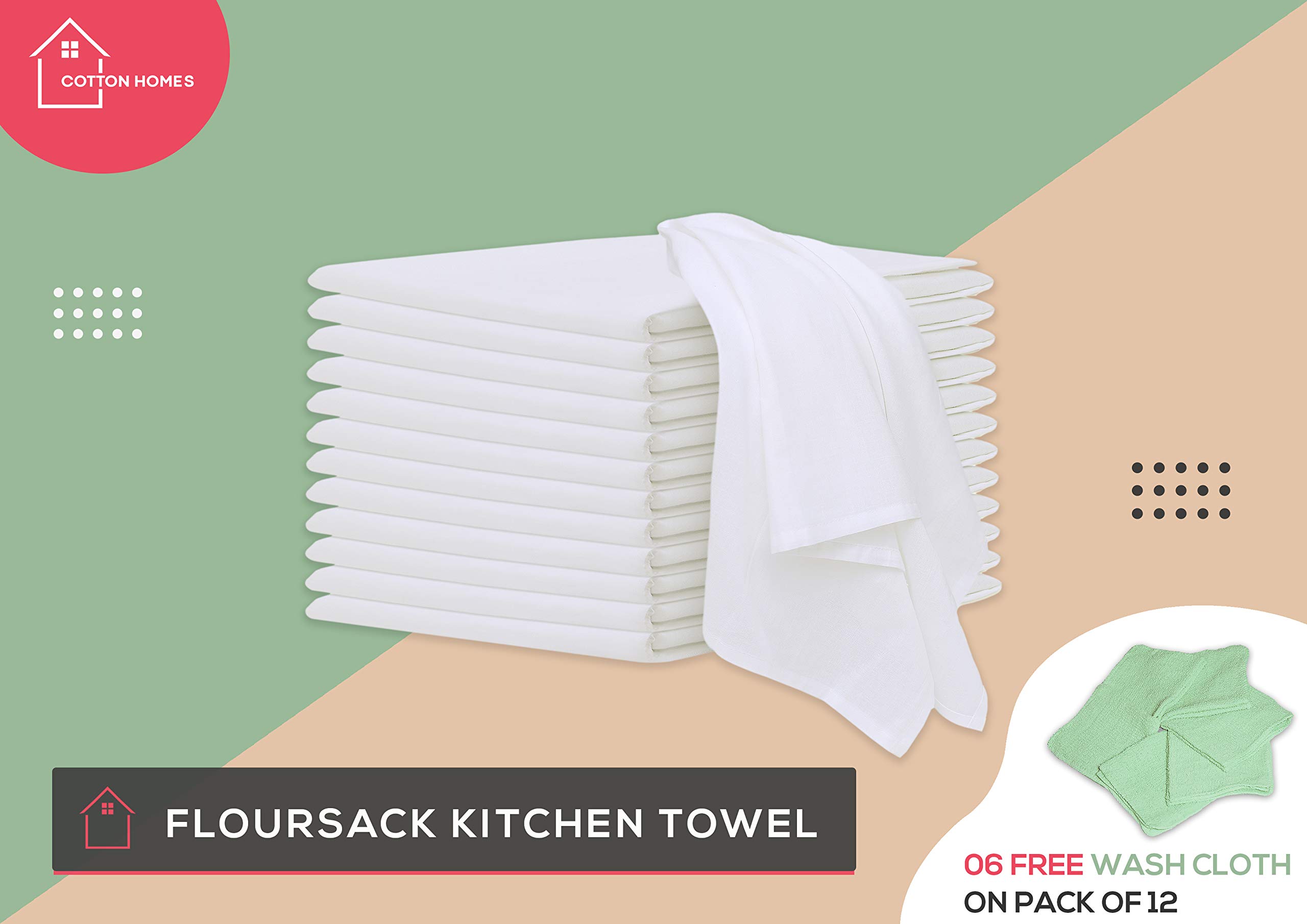 COTTON HOMES Flour Sack Tea Towel, Dish Cloth, Cheesecloth Baking Towels for Kitchen 6 Pack - 28x28 Inch- [with 3 Free Wash Cloths] -100% Virgin Cotton.