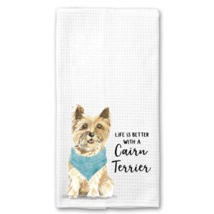 watercolor life is better with a cairn terrier microfiber kitchen tea bar towel gift for animal dog lover