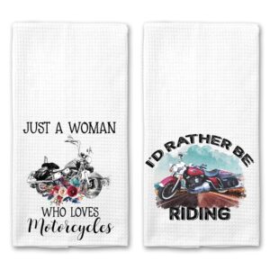 just a woman who loves motorcycles and i'd rather be riding microfiber kitchen towel gift for rider set of 2