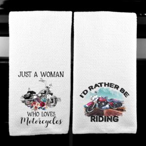 Just a Woman who Loves Motorcycles and I'd Rather be Riding Microfiber Kitchen Towel Gift for Rider Set of 2