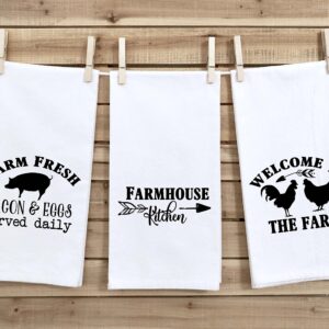 Set of 3 Farmhouse Style Flour Sack Towels Kitchen Hand Tea Dish Towel Rustic Black White Gift for Farmer Dad Mom Men Women Wife Husband Family