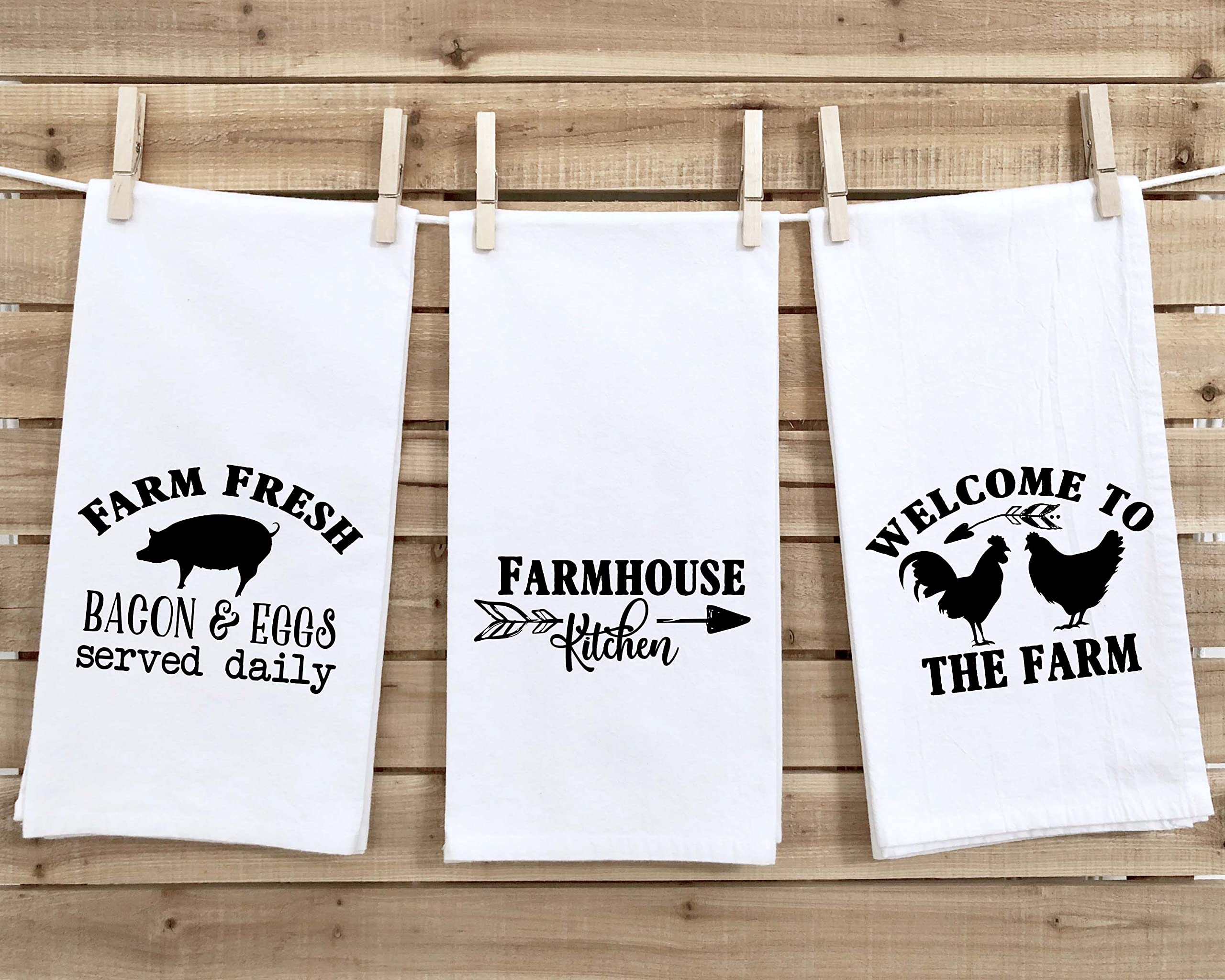 Set of 3 Farmhouse Style Flour Sack Towels Kitchen Hand Tea Dish Towel Rustic Black White Gift for Farmer Dad Mom Men Women Wife Husband Family