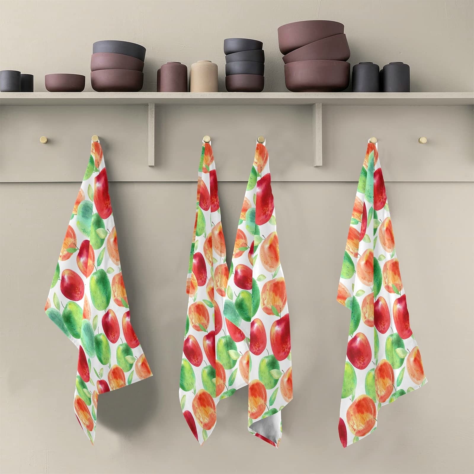 Apple Red Green Kitchen Towels Absorbent Dish Towels Soft Wash Clothes for Drying Dishes Cleaning Towels for Home Decorations 1 Piece, 28 X 18 Inch