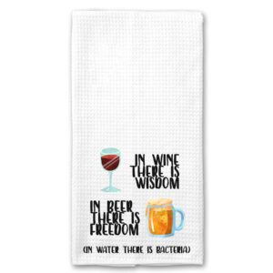 in wine there is wisdom funny wine beer water saying microfiber kitchen bar towel gift