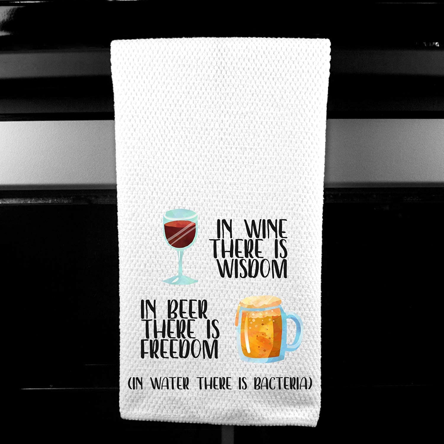 In Wine There Is Wisdom Funny Wine Beer Water Saying Microfiber Kitchen Bar Towel Gift