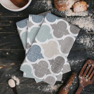 Kitchen Towels Set Retro Moroccan Design Dish Towel Geometric Pattern Dishcloths 3 Pack, 18x28 Inches Absorbent Soft Cotton Dish Cloths Bar Towels & Tea Towels