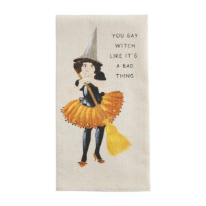 mud pie hand painted towel, say witch small