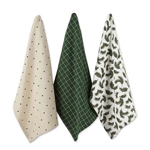 dii winter woods collection kitchen, dish towel set, 18x28, holiday greenery, 3 piece