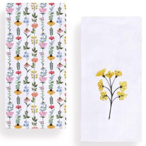 set of 2 spring flowers kitchen dish towel 18 x 28 inch, seasonal spring summer wild floral tea towels dish cloth for cooking baking