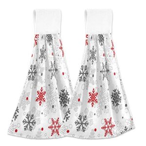 winter snowflakes kitchen hanging towel red white snow hand fingertip bath tie towels set of 2 pcs tea bar dish cloths 14 x 18 in dry towel soft absorbent thin durable for laundry room decor