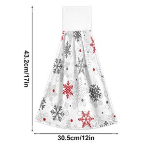 Winter Snowflakes Kitchen Hanging Towel Red White Snow Hand Fingertip Bath Tie Towels Set of 2 Pcs Tea Bar Dish Cloths 14 x 18 in Dry Towel Soft Absorbent Thin Durable for Laundry Room Decor