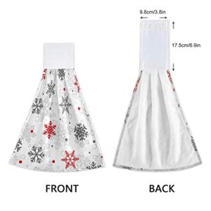 Winter Snowflakes Kitchen Hanging Towel Red White Snow Hand Fingertip Bath Tie Towels Set of 2 Pcs Tea Bar Dish Cloths 14 x 18 in Dry Towel Soft Absorbent Thin Durable for Laundry Room Decor