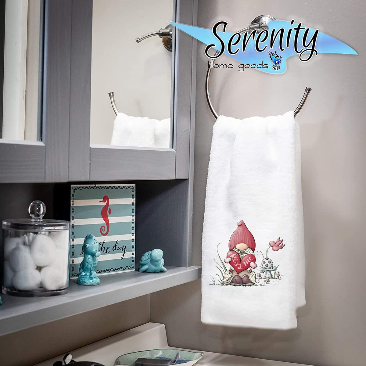 Decorative Kitchen and Bath Hand Towel | Valentines Day Kiss Me Gnome | Winter Valentine's Day Themed | White Towel Home Decor Bathe Tea Towels Decorations | House Warming Gift Present