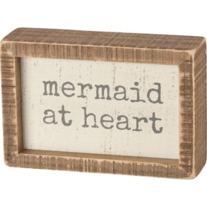 primitives by kathy - 38490 beach-inspired inset wood box sign, 6" x 4", mermaid at hear