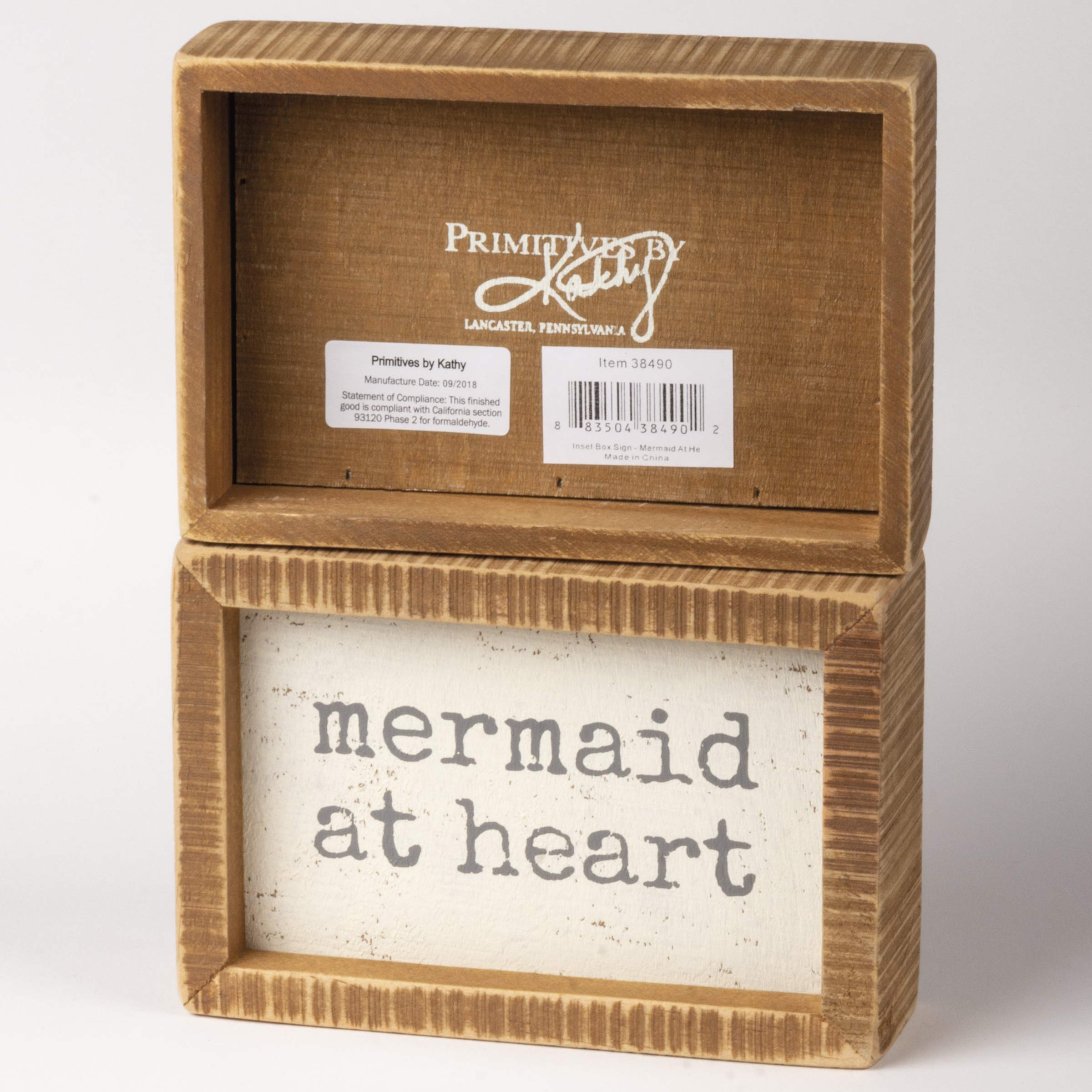 Primitives by Kathy - 38490 Beach-Inspired Inset Wood Box Sign, 6" x 4", Mermaid at Hear