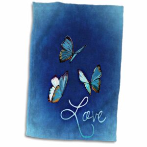 3d rose love style with butterfly and blue background hand towel, 15" x 22"