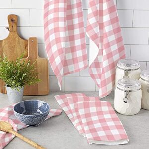 COLORSUM Washcloths Dish Hand Towels SetValentine's Day Pink and White Buffalo Check Gingham Romantic Cleaning Rags Tea Towel Kitchen Bathroom Tools Gifts 4 PCs Washcloths Dish Hand Towels Set