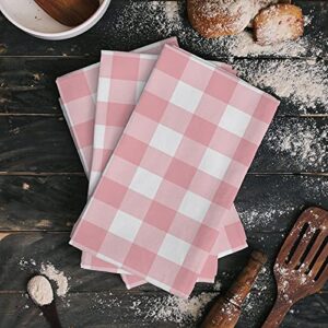 COLORSUM Washcloths Dish Hand Towels SetValentine's Day Pink and White Buffalo Check Gingham Romantic Cleaning Rags Tea Towel Kitchen Bathroom Tools Gifts 4 PCs Washcloths Dish Hand Towels Set