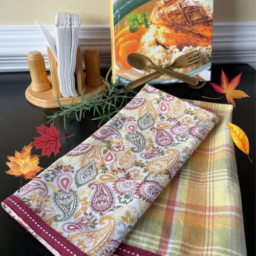 Decorative Kitchen Dishtowels Set 2 Count, Printed & Plaid Dish Towels 18"x28", Absorbent Kitchen Dish Rags, Dishcloths Sets for Cooking and Drying Dishes, 100% Cotton Kitchen Dish Cloth