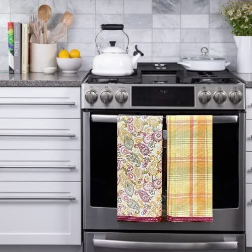 Decorative Kitchen Dishtowels Set 2 Count, Printed & Plaid Dish Towels 18"x28", Absorbent Kitchen Dish Rags, Dishcloths Sets for Cooking and Drying Dishes, 100% Cotton Kitchen Dish Cloth