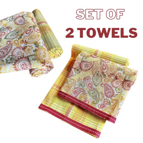 Decorative Kitchen Dishtowels Set 2 Count, Printed & Plaid Dish Towels 18"x28", Absorbent Kitchen Dish Rags, Dishcloths Sets for Cooking and Drying Dishes, 100% Cotton Kitchen Dish Cloth