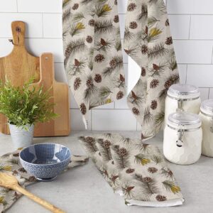 Beisseid Christmas Kitchen Dish Towels Pine Cones Tree Branch Dish Cloth Fingertip Bath Towels Cloth Retro Backdrop Hand Drying Soft Cotton Tea Towel Set, 18x28in 2PCS