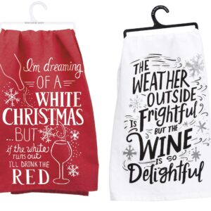 White Christmas But I'll Drink The Red, Wine Is So Delightful 2 Piece Bar Towel Bundle