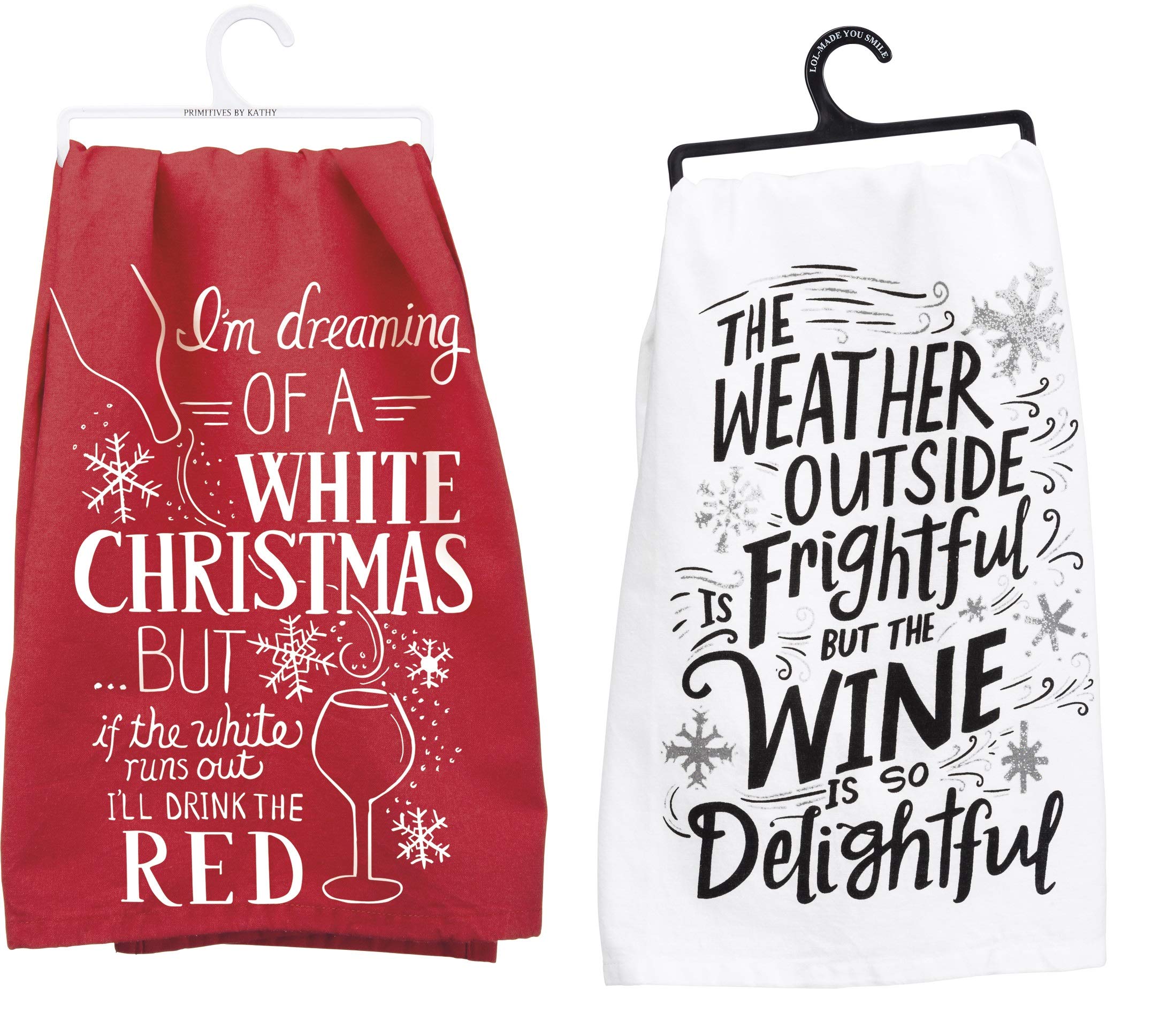 White Christmas But I'll Drink The Red, Wine Is So Delightful 2 Piece Bar Towel Bundle