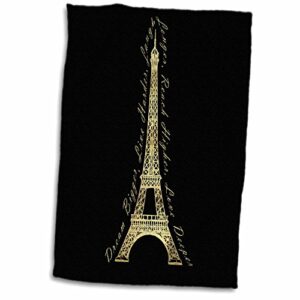 3d rose paris dream bigger inspirational design black and gold towel, 15" x 22"