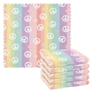 ACICS Peace Symbol Peace Sign Rainbow Flowers Kitchen Towels Dishcloths Set 11 X 11 inch Set of 6 Bulk Cotton Kitchen Towels Set Dish Towels for Washing Drying Dishes Dish Rags Super Soft